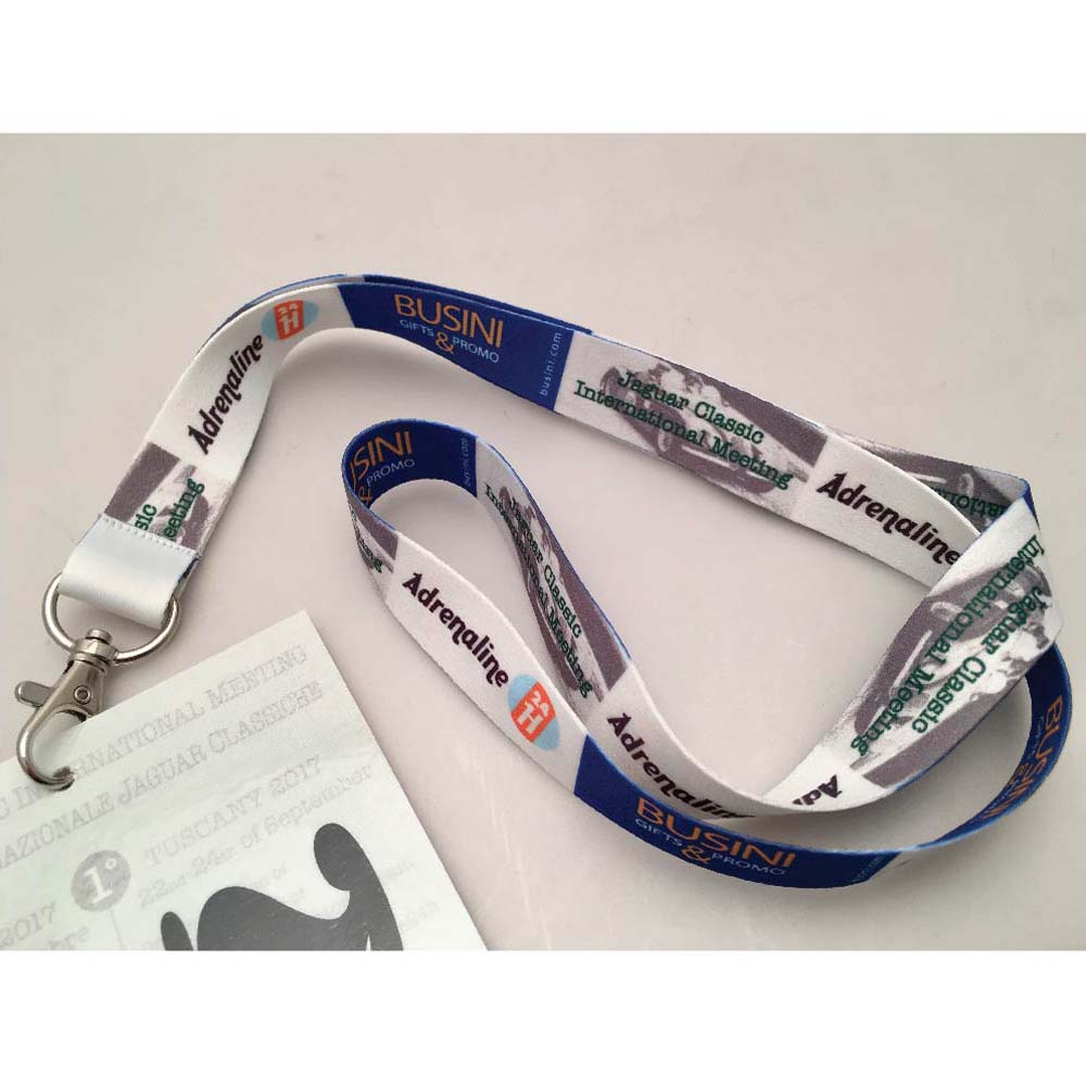 Codice: CCGE006. Laccetto porta badge a fettuccia con stampa personalizzata. I laccetti possono essere decorati con qualsiasi stampa, logo o testo. Dotati